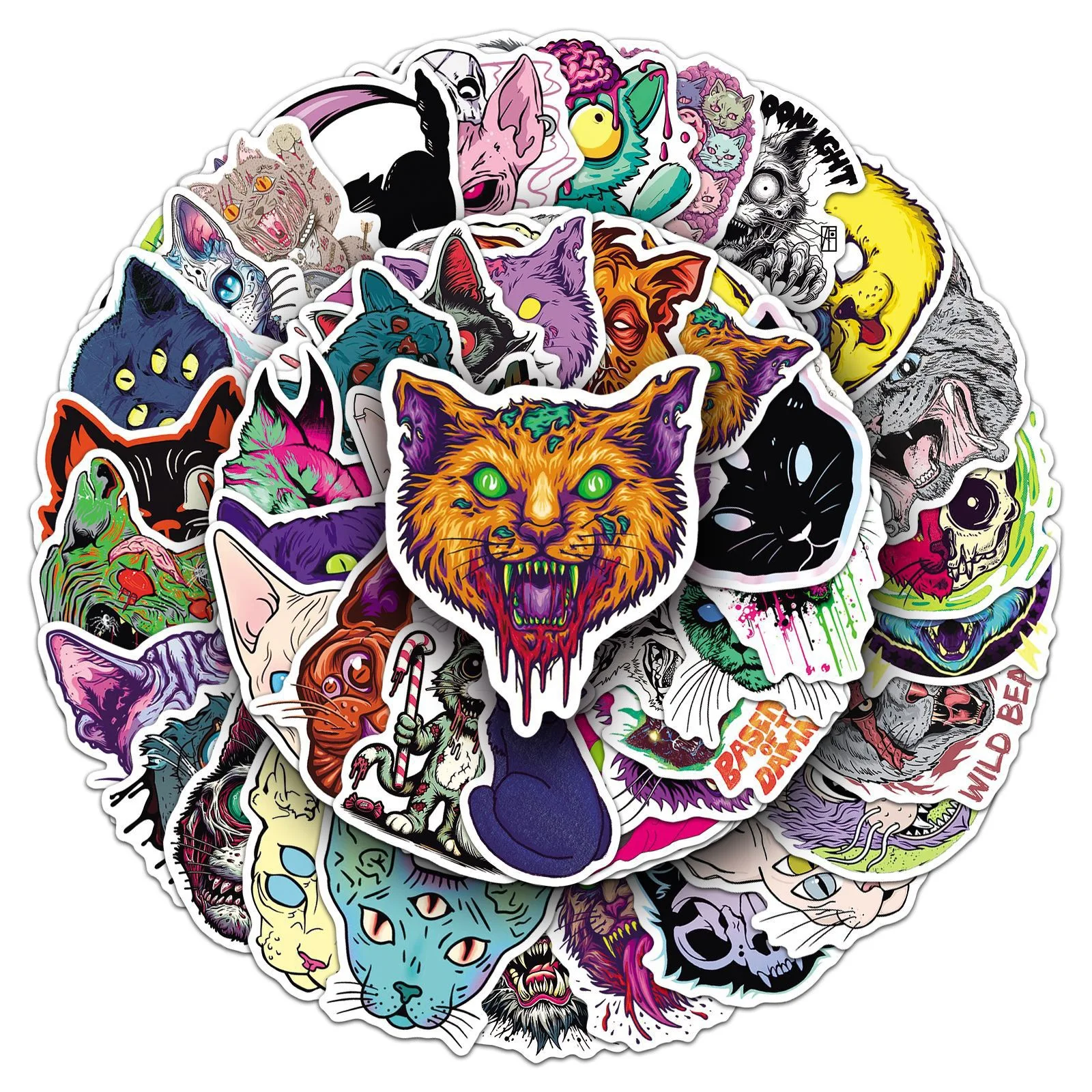 10/50 pçs halloween gótico horror gato adesivos diy portátil caso de telefone capacete da motocicleta à prova dwaterproof água dos desenhos animados graffiti goth decalque brinquedo