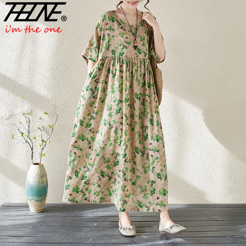 Thhone Zomerjurk Voor Vrouwen 2024 Gewaad Vestidos Para Mujer Maxi Lange Boho Bohemian Indiankleding Koreaanse Mode Casual Jurken