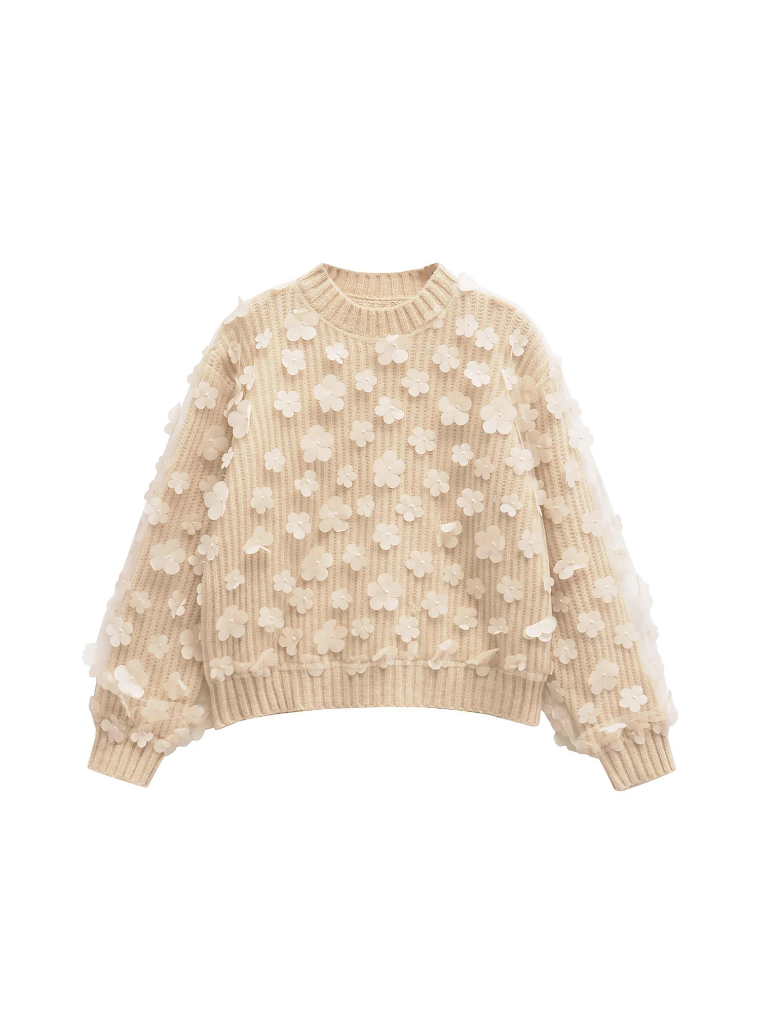 

Женский абрикосовый пуловер с 3D цветочным принтом и круглым вырезом, винтажный корейский джемпер 2000-х годов Y2k, топ, трикотаж, свитер с длинными рукавами, осень 2025 г.