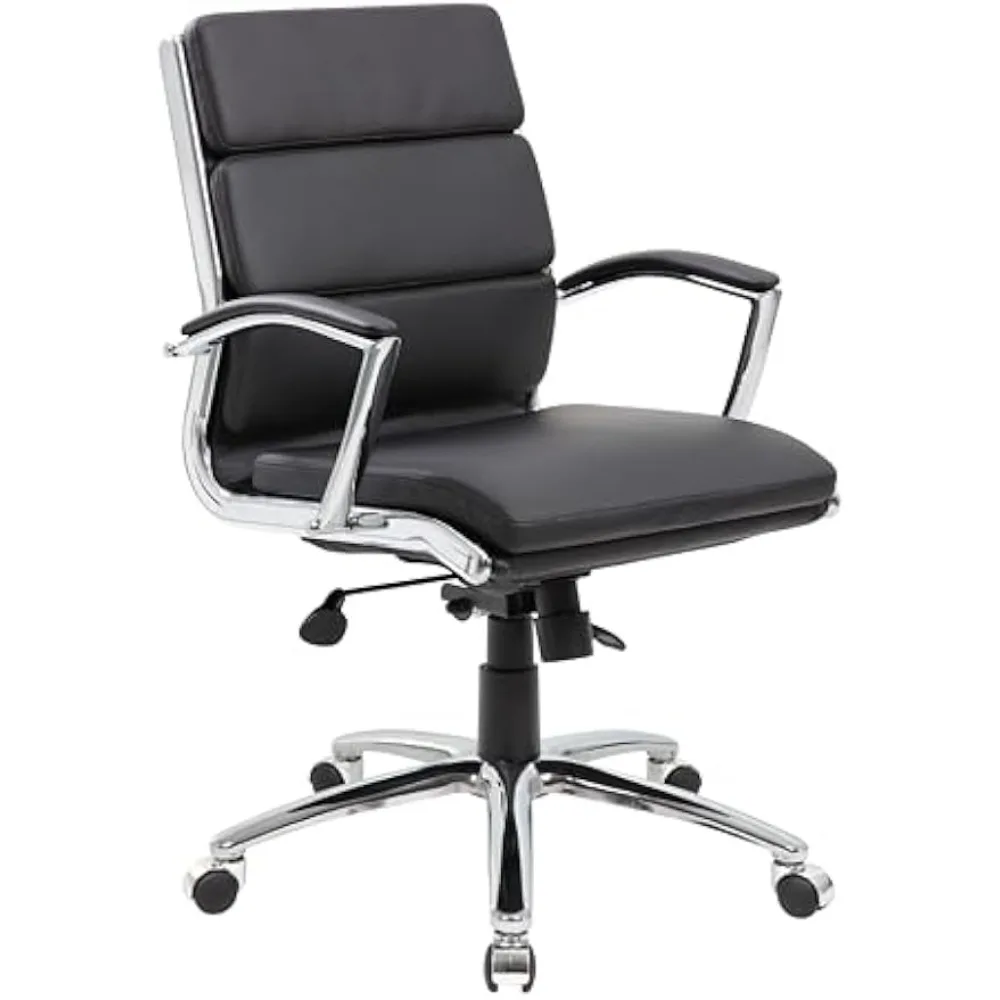 

Mid Back Chair With Metal Chrome Finish, Black,Mid Back Chair