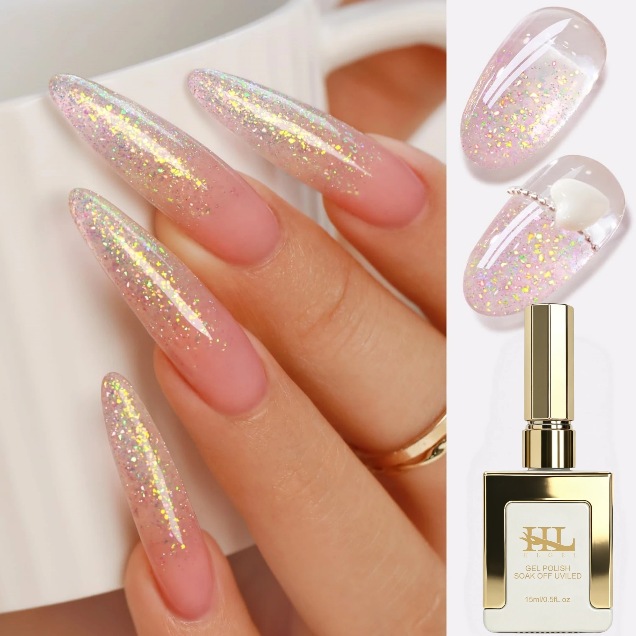 Nail Art Rainbow - 15ml Champagne Aurora Holographic Glitter Nail
