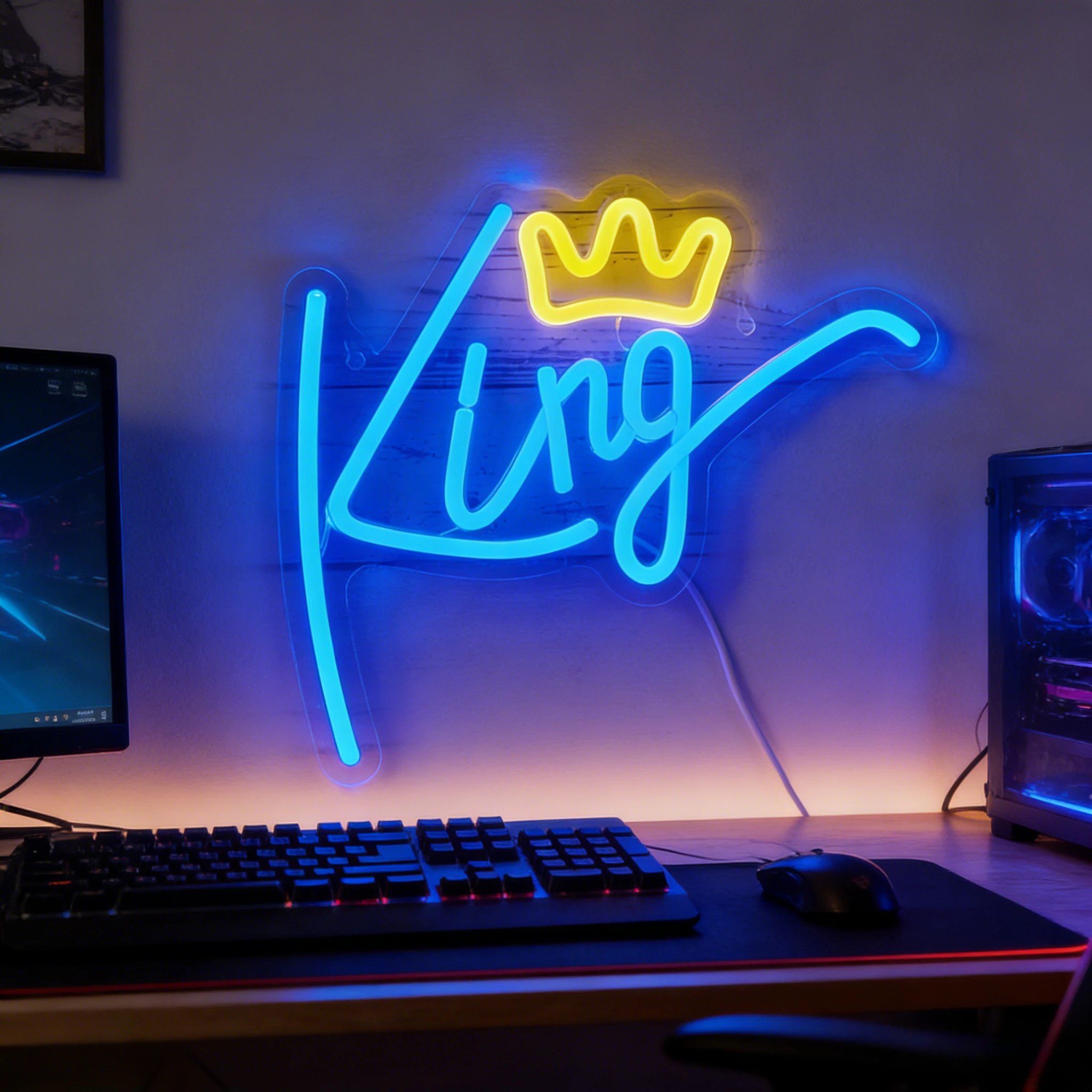 King with Crown Neon Sign Dimmable LED Neon Light for Boys Bedroom Man Cave Game Room Barbershop Salon Royal Themed Wall Decor