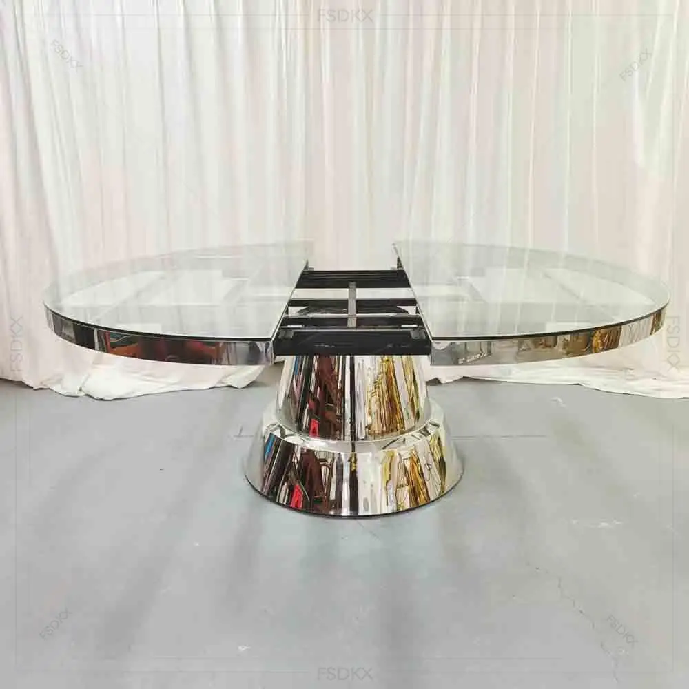 

Hotel Furniture Glass Top Rectangle Stainless Steel Metal Wedding Dining Table Gold Dinner Table
