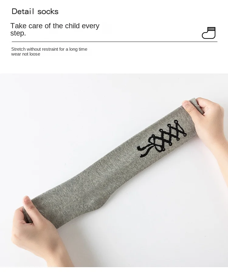 3 Paar kniehohe Slouch-Socken für Mädchen, schwarz, weiß, grau, Schleife, Frühling, stapelbare Strumpfhosen für Kinder von 3–12 Jahren, lässige Schulsocken – Detail 12