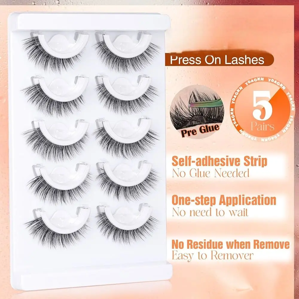 5 pares de cílios autoadesivos extensão de cílios naturais cílios postiços aparência natural cílios autoadesivos finos c-curl 8-11mm