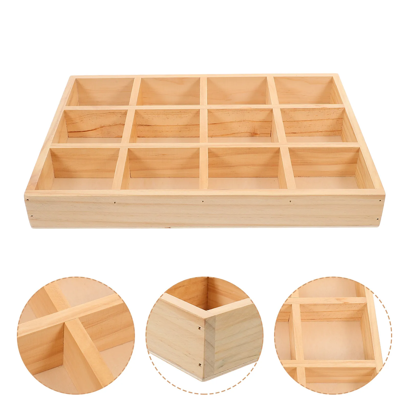 

Elegant Wooden Jewelry Display Tray with Grid Dividers Fine Craftsmanship for Rings Earrings Necklaces Bracelets Watches Keys