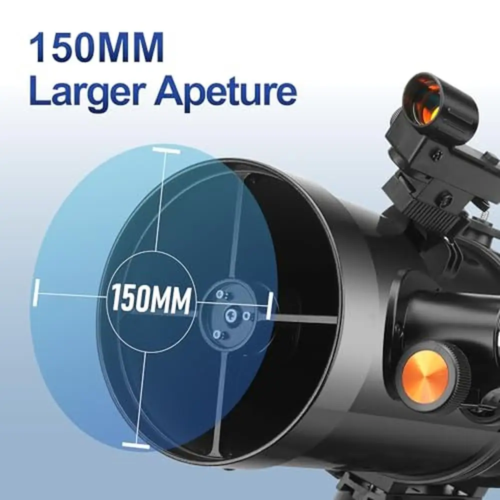 150mm Aperture Reflecting Telescope Adults Astronomy Beginners Equatorial Mount 2X Barlow Lens Moon Filter Phone Adapter