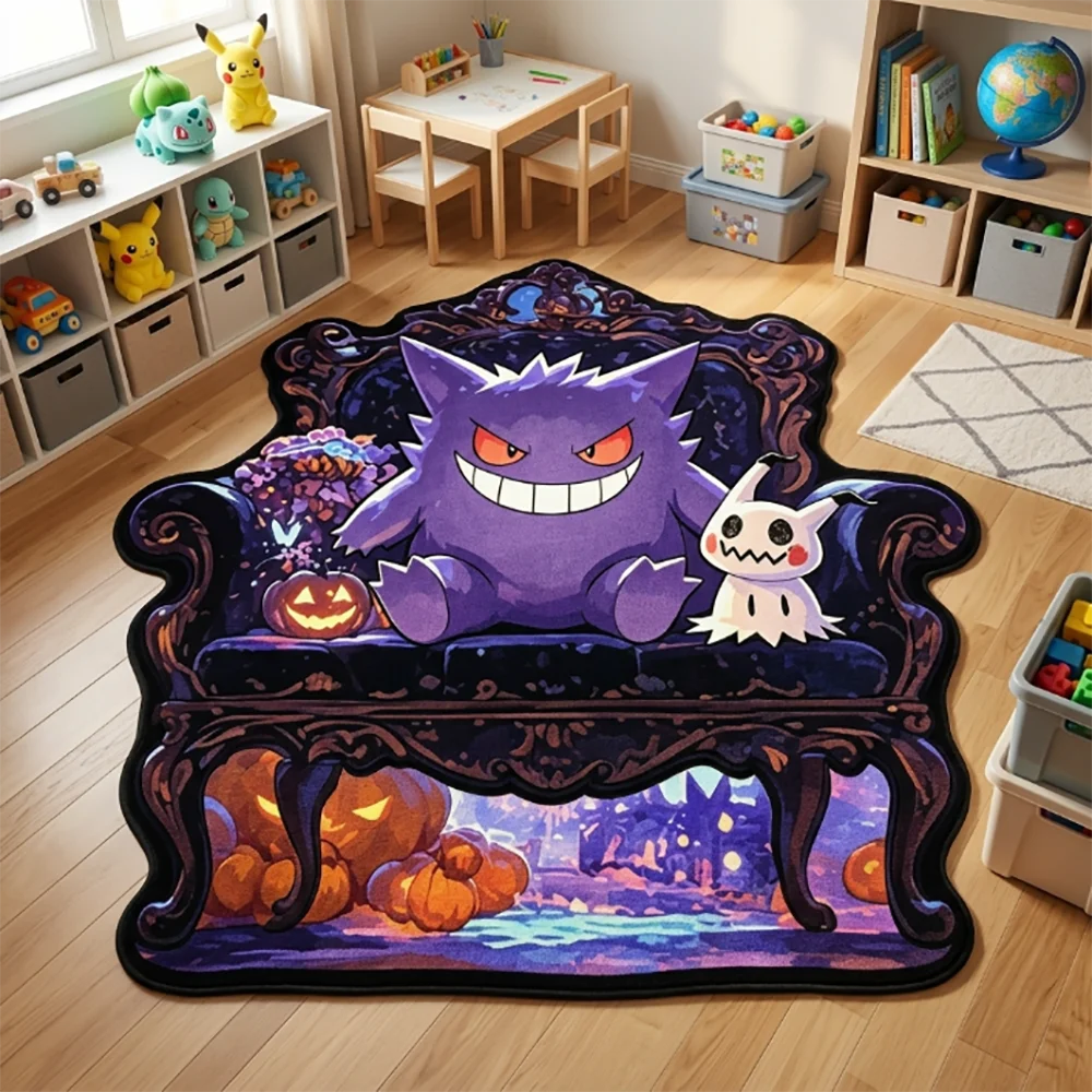 Vintage Halloween Pokemon Gengar Rug - 3D Print Washable Floor Mat for Anime Fans Holiday & Birthday Gift