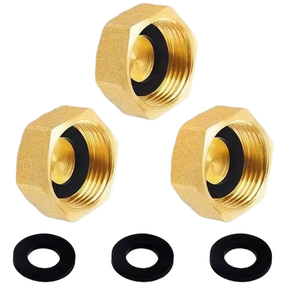 Brass 1-Inch Thread Cap Pack Of 3 Featuring Hexagonal Wrench Flats For Use With For Garden Hose Couplings And Water Fittings