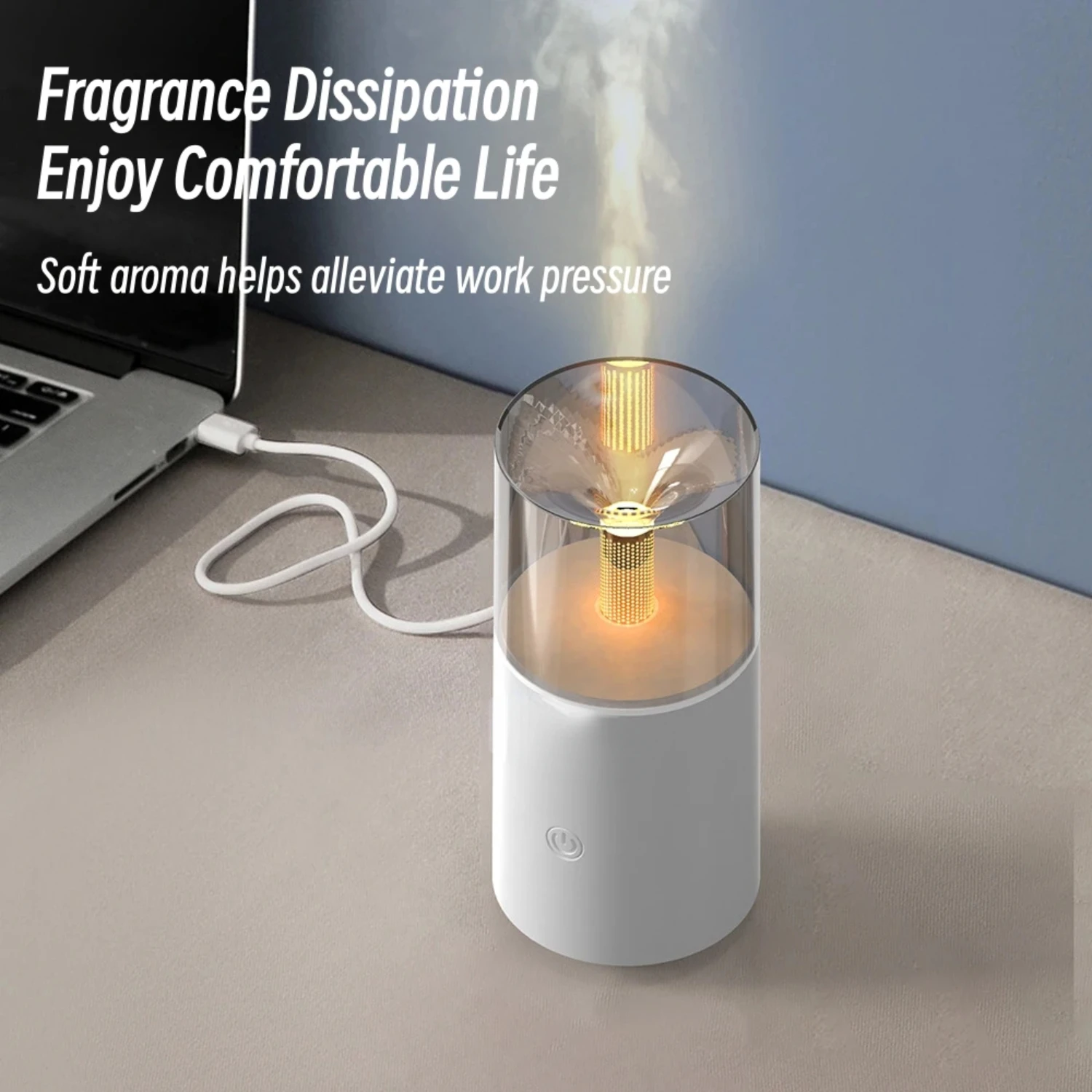 Difusor de aromaterapia USB portátil com luz quente, mini umidificador de fragrância para carro e quarto, óleo essencial, relaxamento