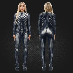 2022 Skull 3D Digital Printing Women's Cosplay Costume Tight Long Sleeve Halloween Jumpsuit Exotic Costumes Purim Carnival Suit
