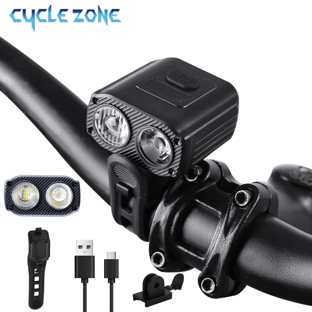

LED Bicycle Front Light Type-C Rechargeable 5 Modes Bike Head Light 2 Lamp Beads Cycling Helmet Light MTB Road Bike Accessories