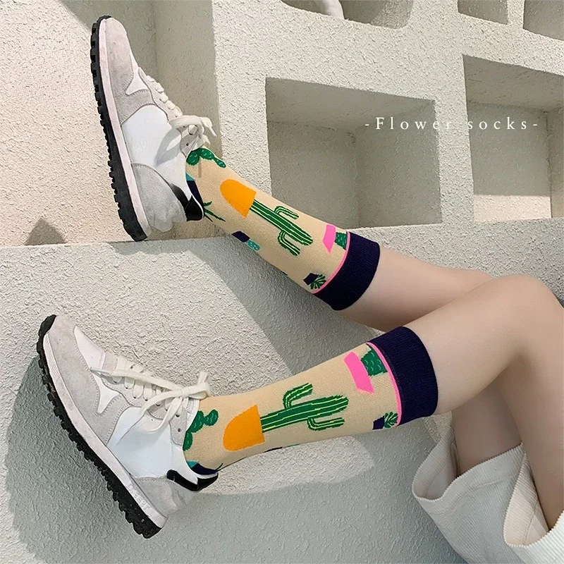 New product straight net red long socks female cotton spring illustration creative funny autumn and winter straight socks