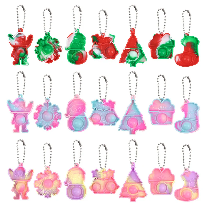 10Pcs Christmas Mini Pop Keychain Fidget Toys Xmas Trees Santa Claus Ornaments Kids Christmas Party Favors Supplies Adult Gifts - view 2