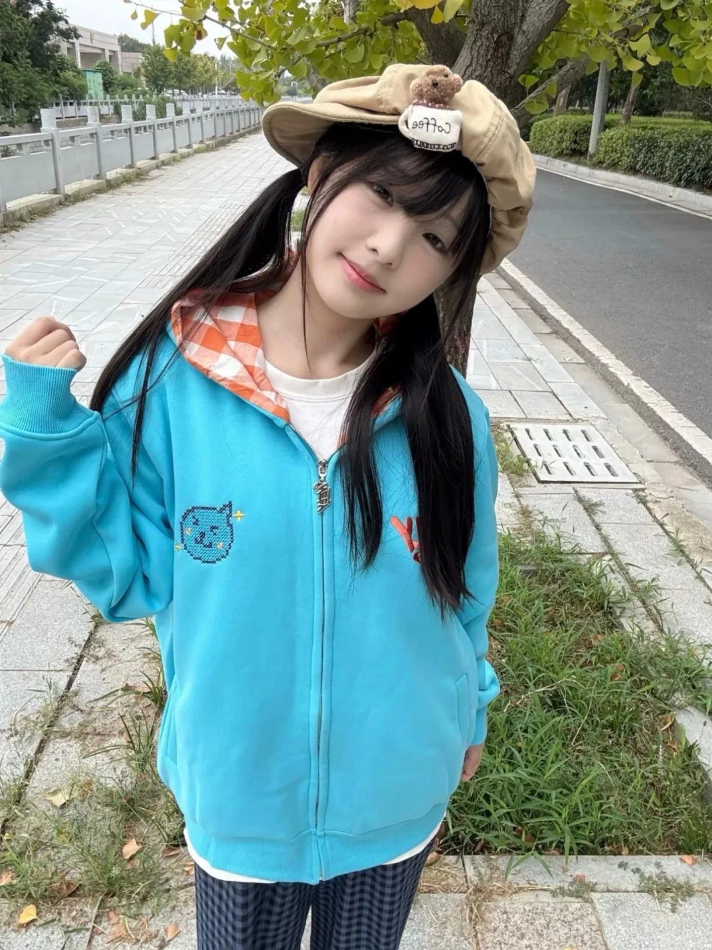 

Retro American Plaid Hoodie Jaet Thiened Fce Autumn Winter New Loose Design Unique Top Trendy Outdoor Youth Casual