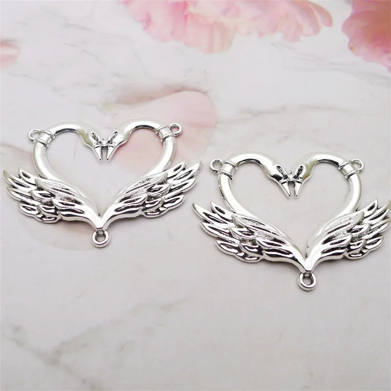 2pcs 53x40mm Swan Heart Connector with 3 Holes Charms Pendants Designer Charms Fit Jewelry Making DIY Jewelry Findings