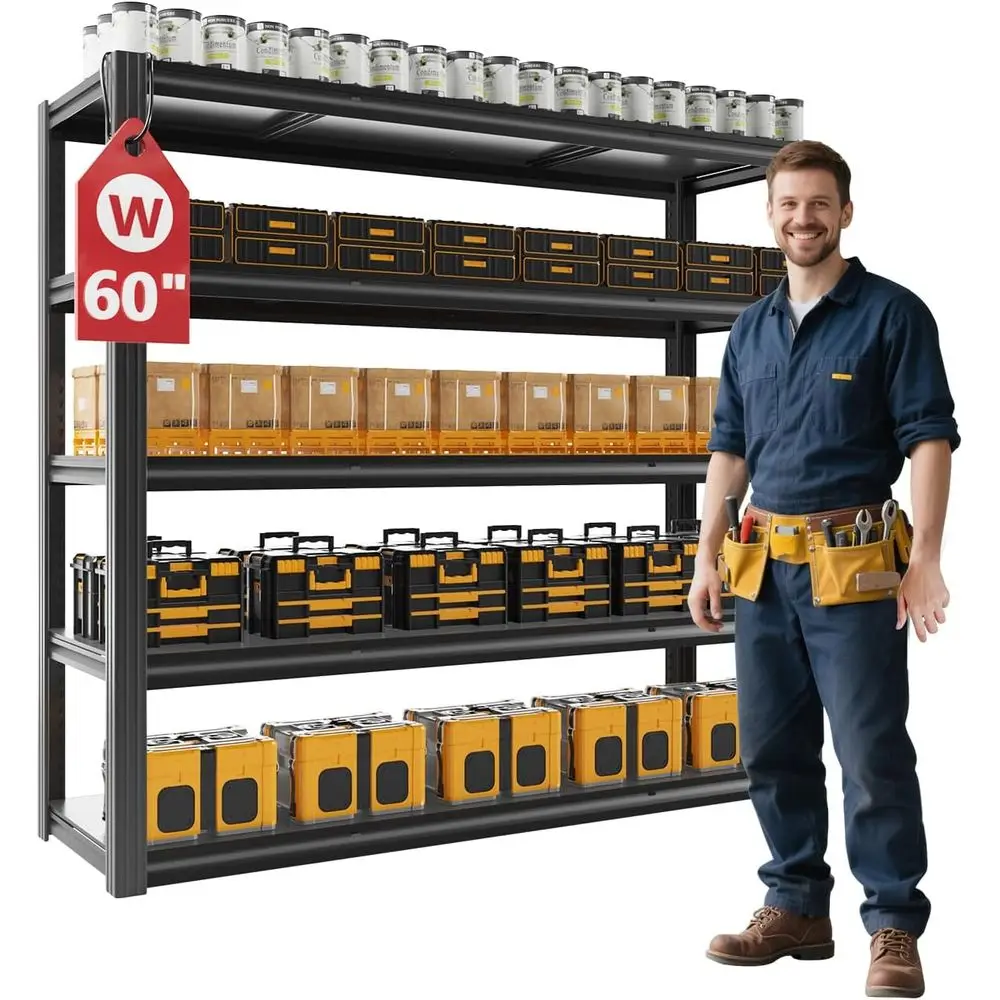 

Heavy-Duty 5-Tier Garage Shelving, 3030 lbs Capacity, Adjustable Metal Storage Rack, 72H x 60W x 24D, Black