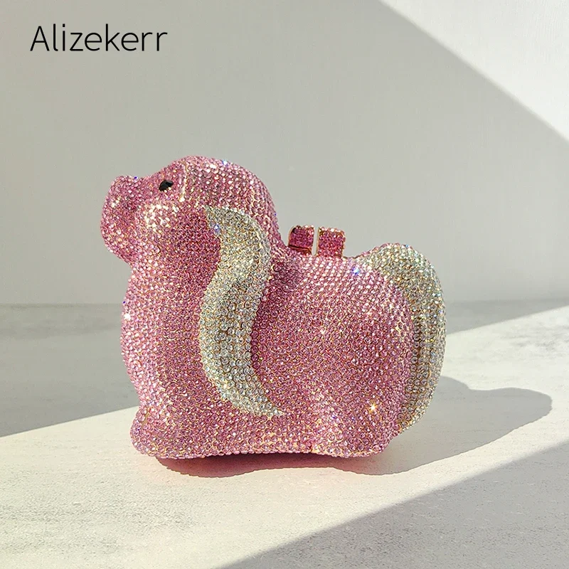 Alizekerr Dog Shaped Crystal Evening Bags Women Luxury Gorgeous Boutique Unique Rhinestone Purses And Handbags Wedding Party