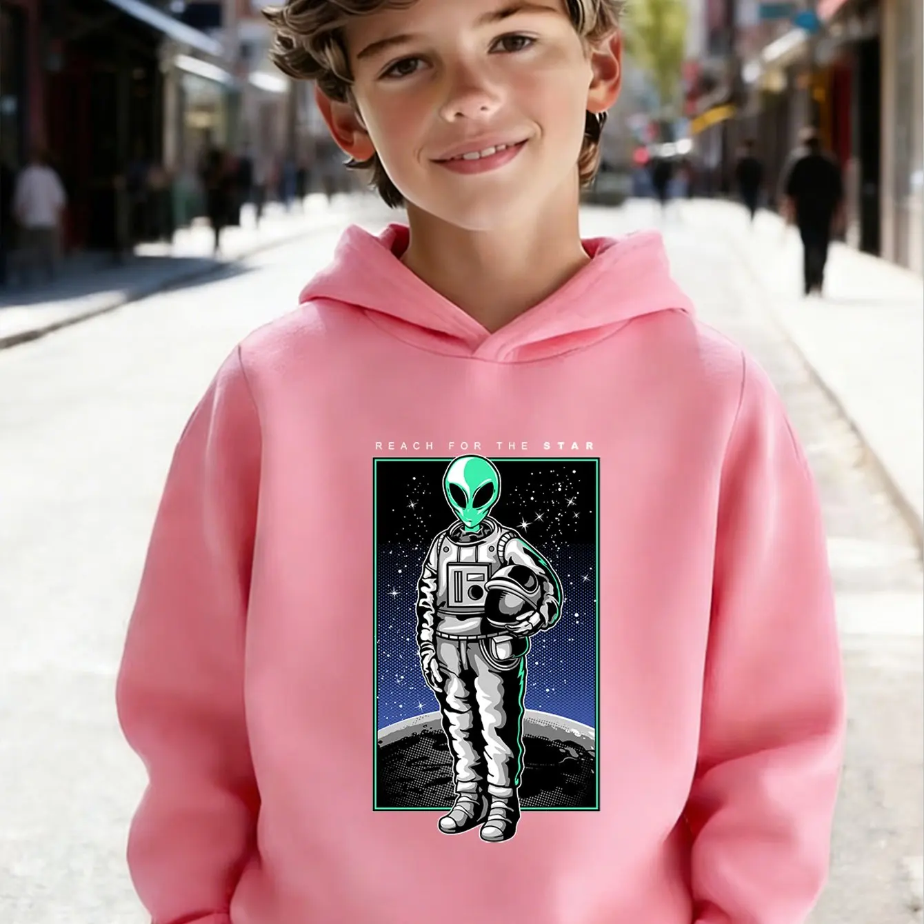 Boys' hoodie, stylish leaf pattern, warm children's clothing for autumn and winter, fashionable street style sweatshirt