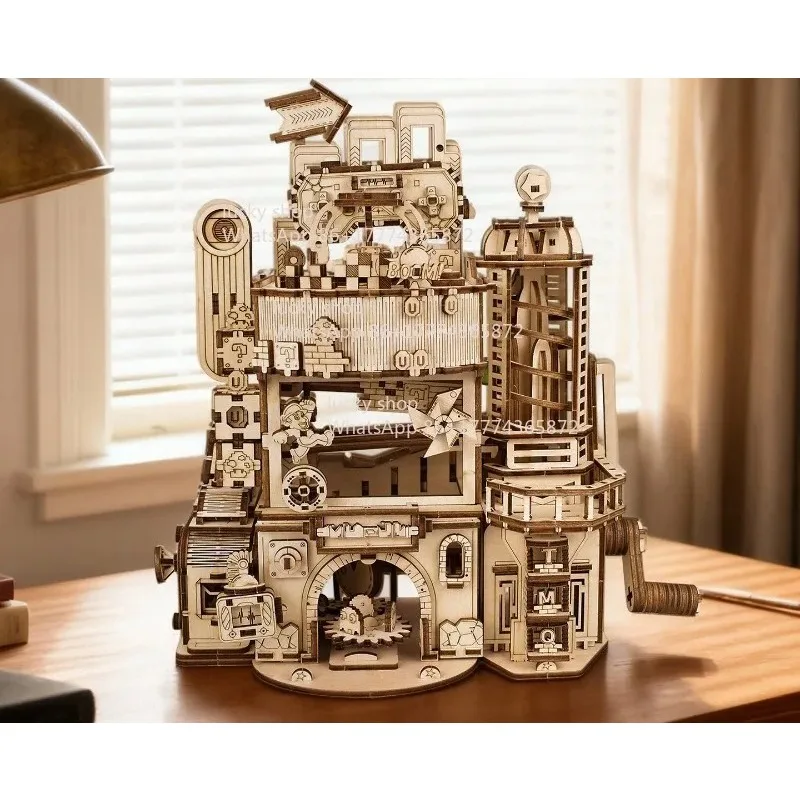 【Lucky Building Blocks Assembly】High Challenge Wooden Mechanical Castle Model, Creative Hand Assembled Desktop Decoration