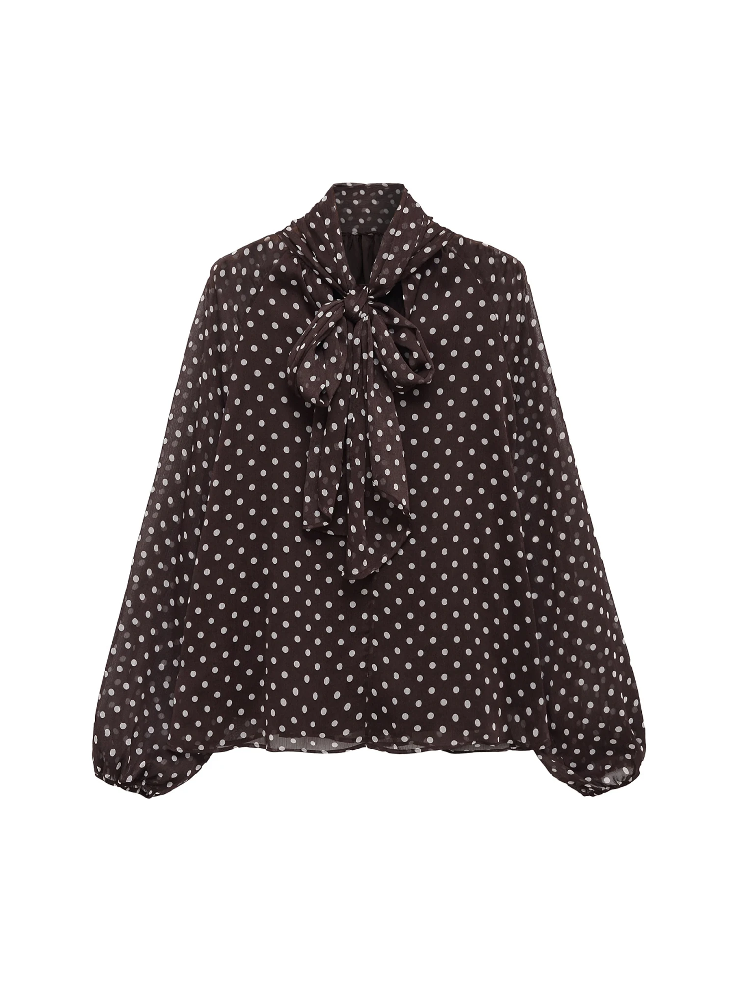 

Women's Brown Polka Dot Shirts Blouses Vintage Elegant Aesthetic 2000s Long Sleeve Lace-up Bow Shirt Clothes Spring Autumn 2025