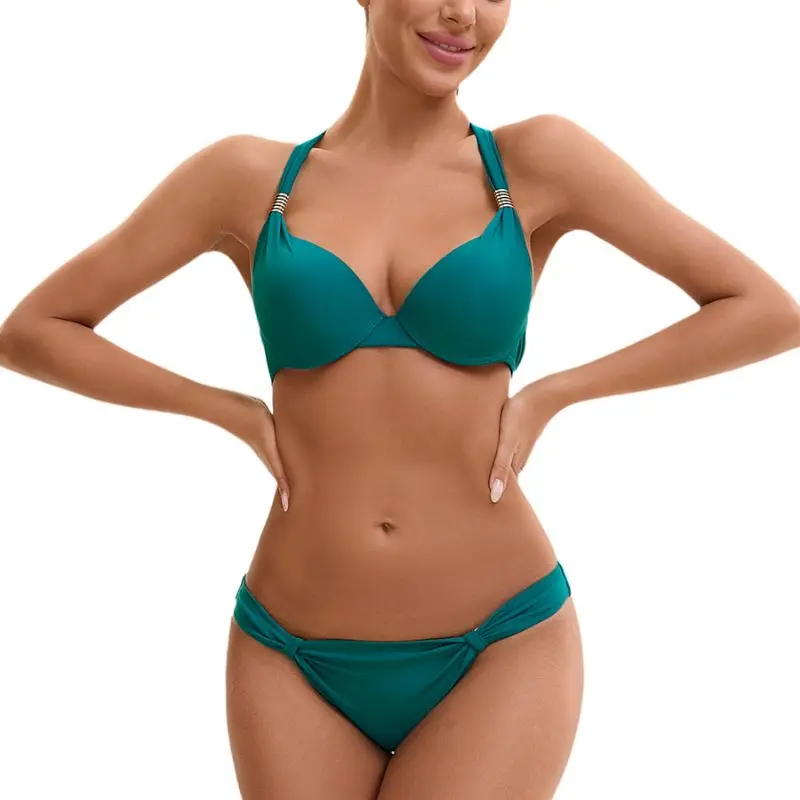 

Cikini Swim женский однотонный комплект бикини, однотонный купальный костюм для летних каникул, пляжный купальный костюм