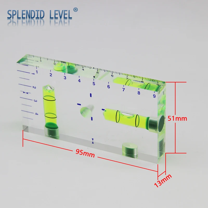 Niveau de type T entièrement transparent, bidirectionnel intégré, petit niveau à bulle horizontal, taille de bulle 95x51x13mm
