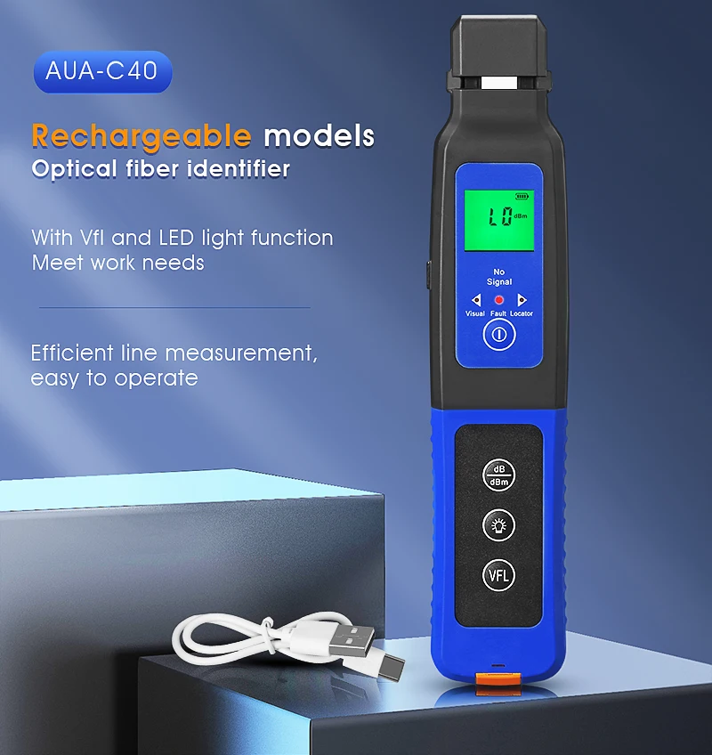 

Rechargeable Fiber Optic Identifier with Built-in LED Visual Fault Locator, Live AUA-C40, AUA-40, 10MW