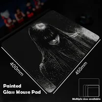 Alfombrilla de ratón de cristal negra para chica, alfombrilla de ratón para juego Sora, patrón personalizado, alfombrilla de escritorio para juegos suave y templado, juegos de oficina Fps Esports