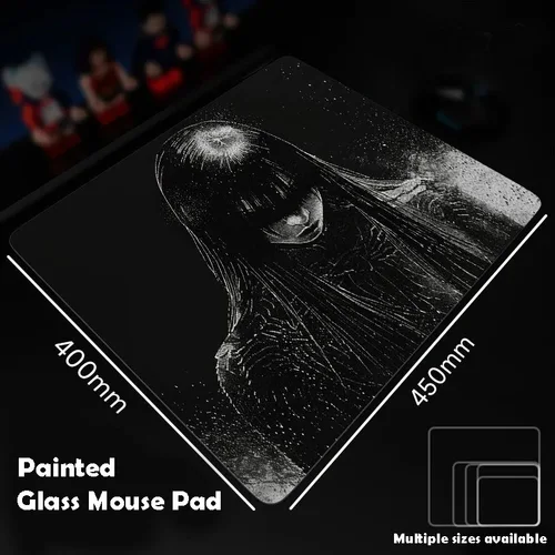 Alfombrilla de ratón de cristal negra para chica, alfombrilla de ratón para juego Sora, patrón personalizado, alfombrilla de escritorio para juegos suave y templado, juegos de oficina Fps Esports