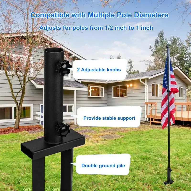 

Flagpole Mount Heavy Duty Metal Ground Spike With Knob 37cm Reusable Fishing Rod Holder Sturdy Grass Mount For Yard Lawns