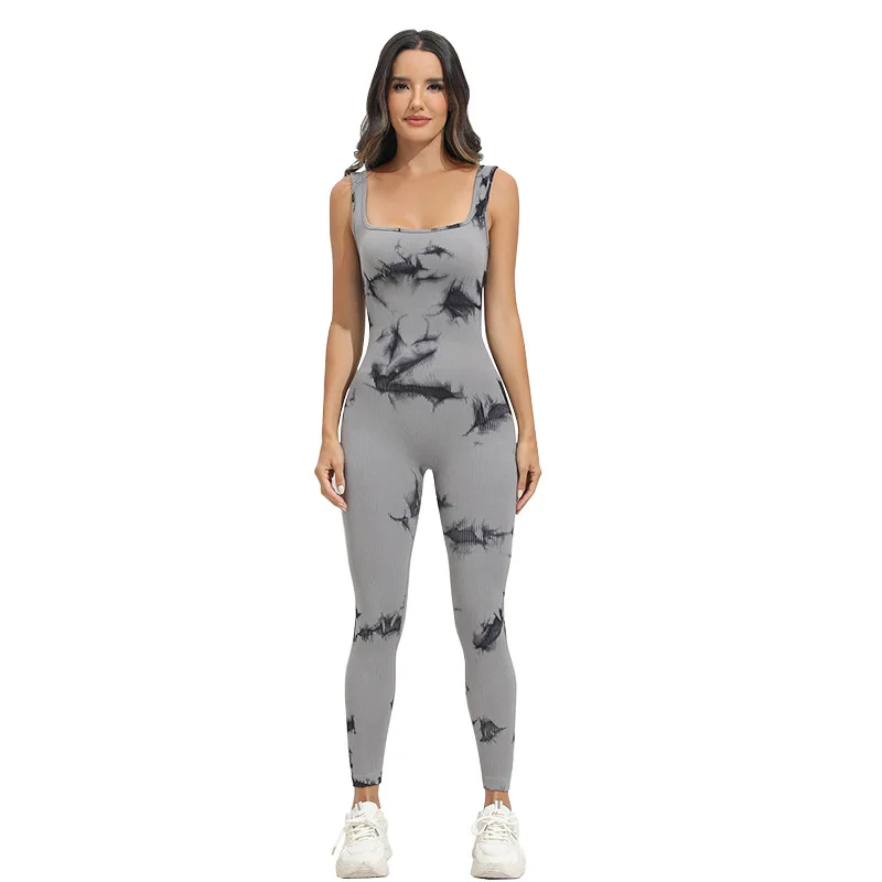 Tie Dye Seamless Yoga filettato tuta Fitness sport all\'aria aperta pantaloni tuta senza schienale pantaloni lunghi donna