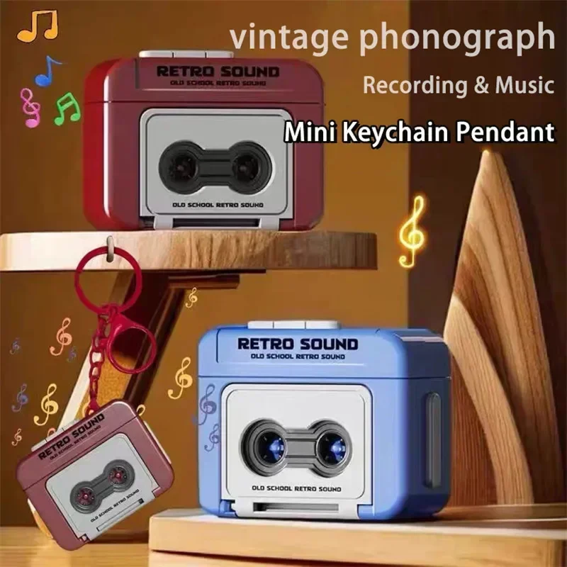 The Creative Mini Retro Recorder Keychain Toy Recordable Tape Recorder Pendant Fun Music Box Childrens Birthday Gift