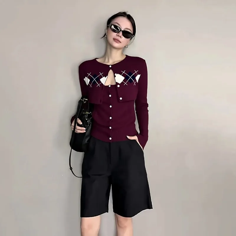 

Женская одежда, осенне-зимний модный корейский вязаный свитер на бретельках, красный женский простой тонкий комплект из двух предметов, футболка