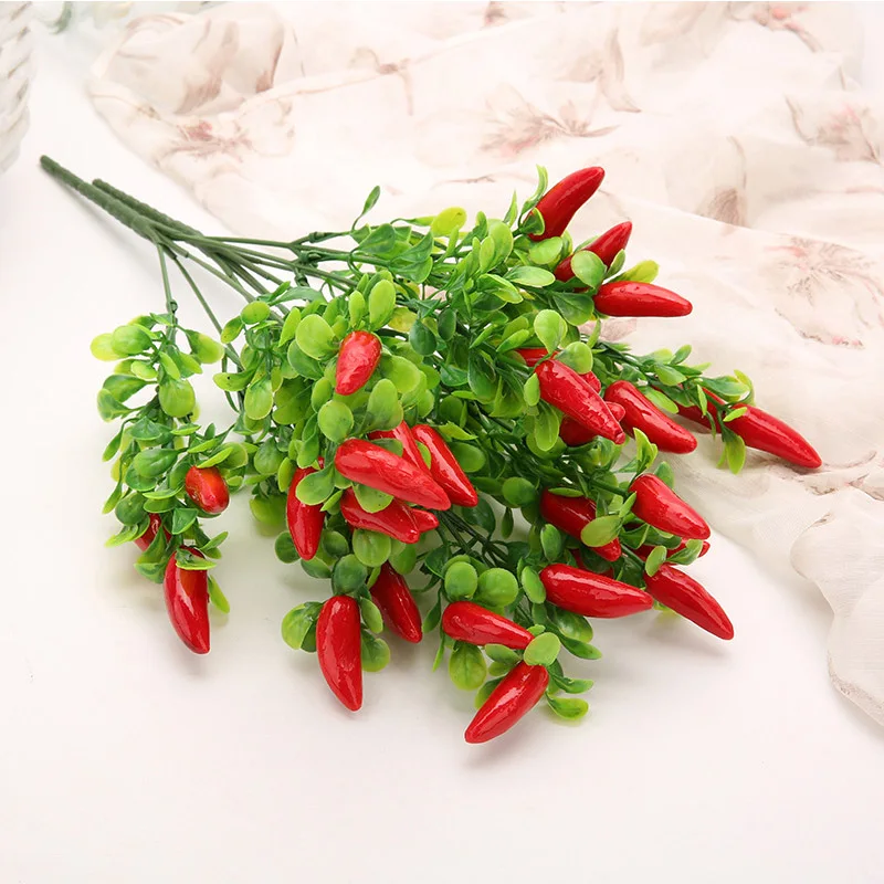 Artificial Plants Plastic Red Pepper Bouquet Fake Vegetable For Garden Home Decoration Accessories Artificial Greenery