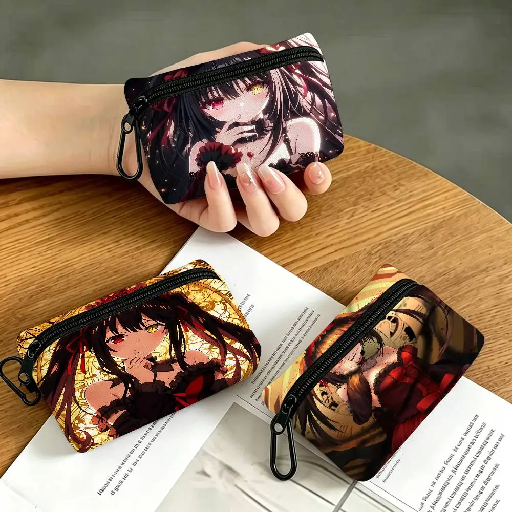 D-Date A Live Tokisaki Kurumi Lightweight Oxford Fabric Coin Purse Carabiner Hook Design Mini Card Key Organizer Bag