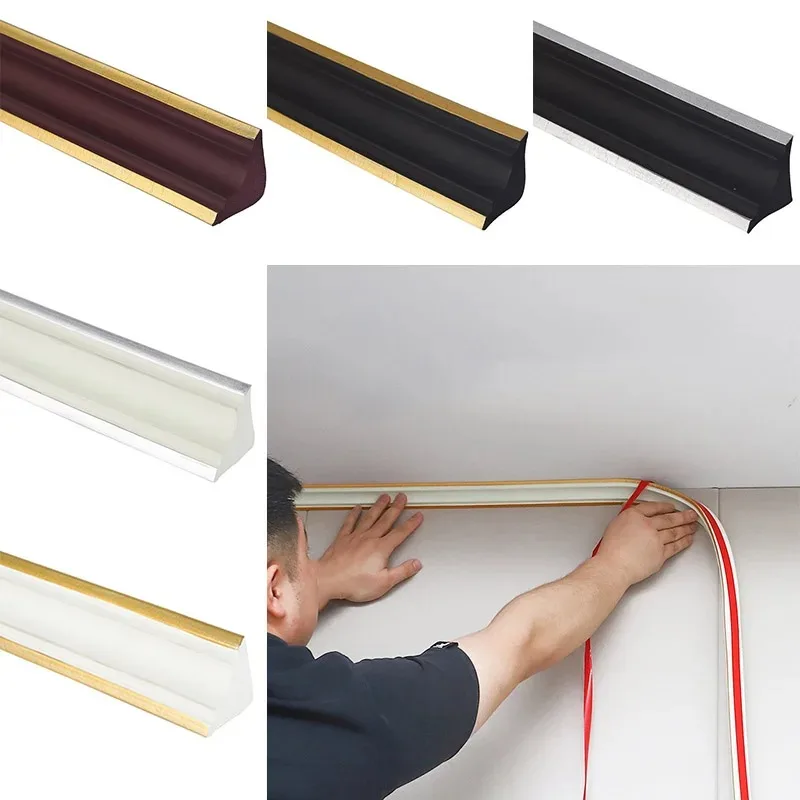 1PC 2mx3.5cm 3D Foam Ceiling Corner Line Self-adhesive Wall Sticker Waistline Baseboard Border Corner Decor Beautification Line
