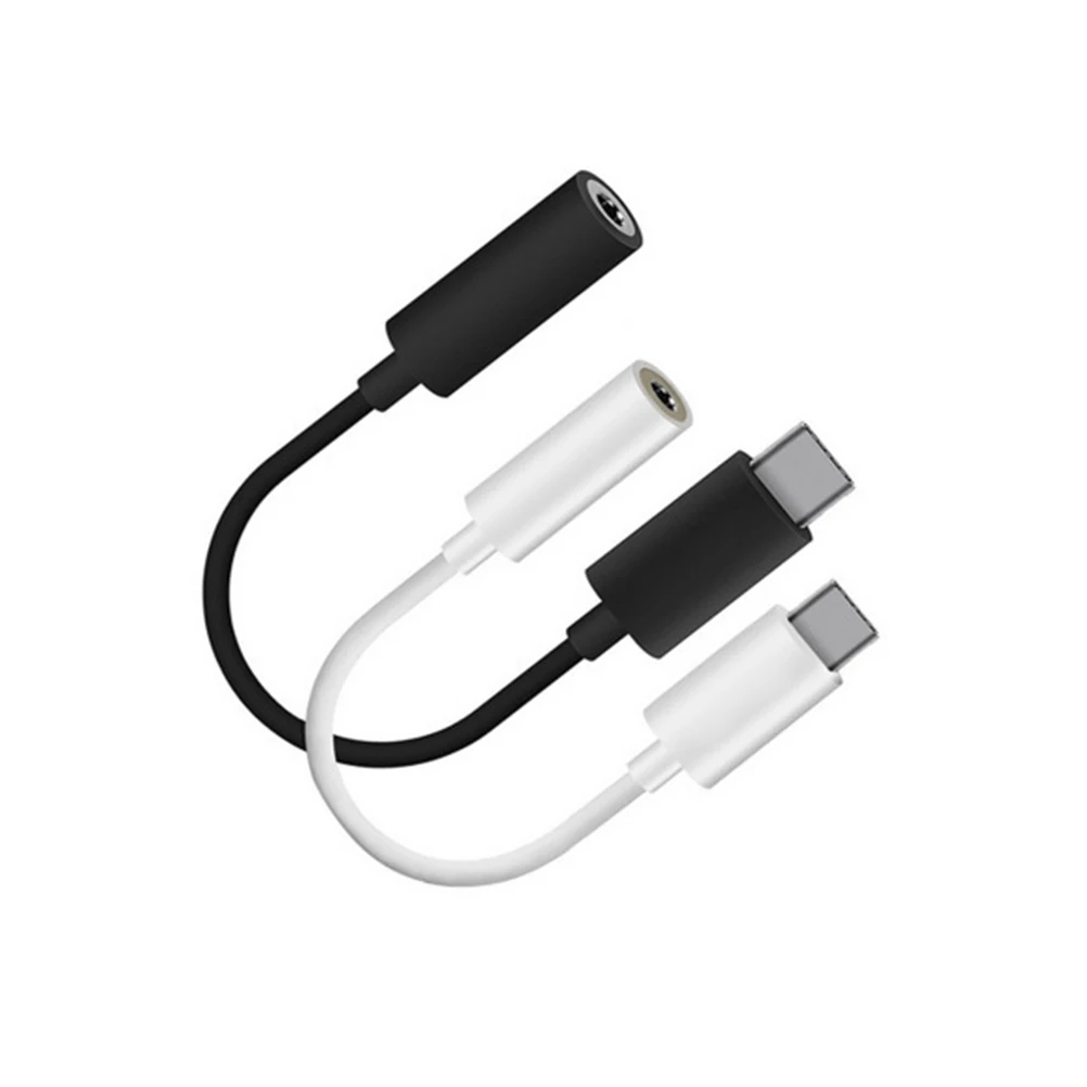 

2 Pcs Type-C to Audio Cable 3.5mm Earphone Adapter USB-C Male Female Jack AUX White
