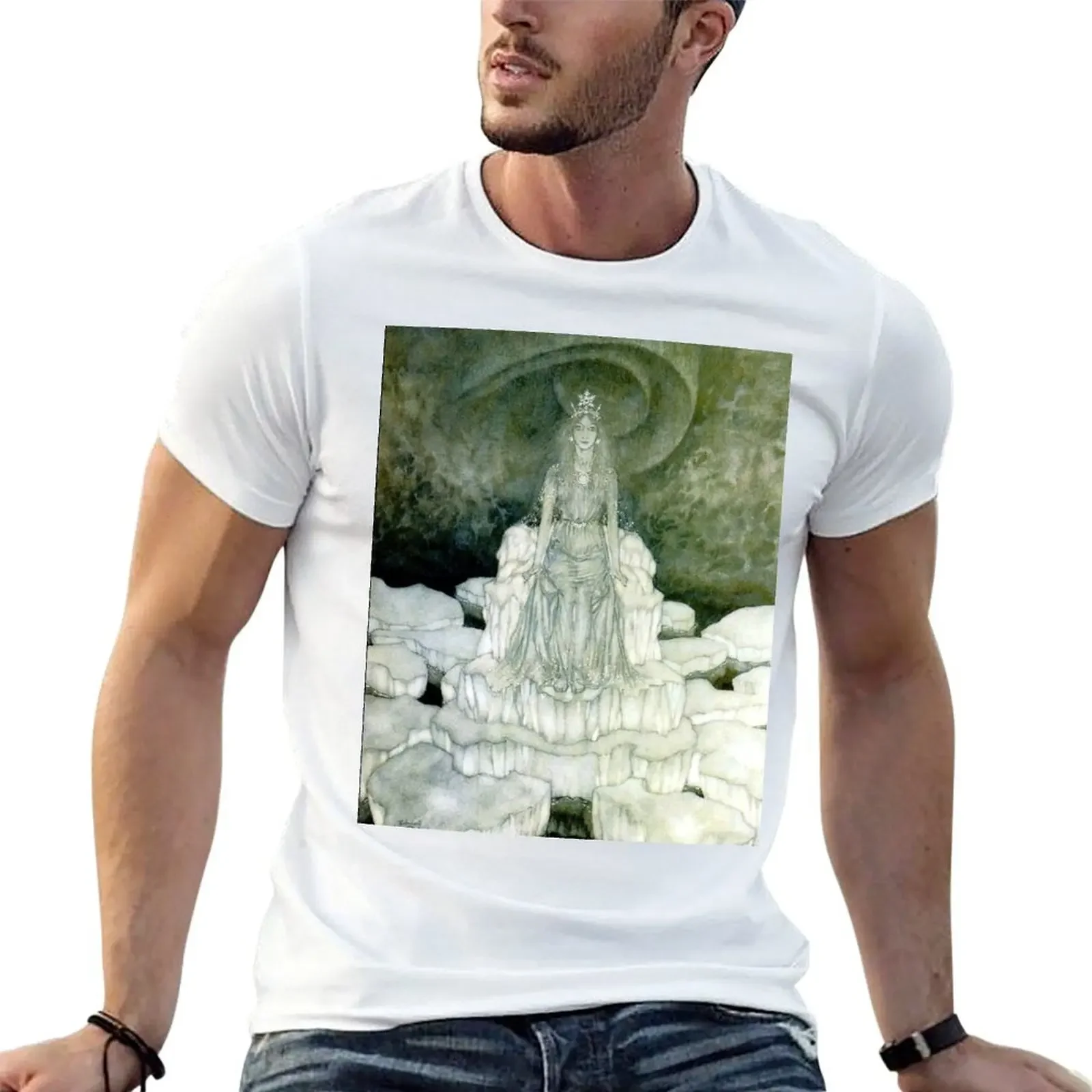 The Snow Queen on her Throne - Edmund Dulac T-Shirt korean fashion customs Blouse T-shirts for men cotton