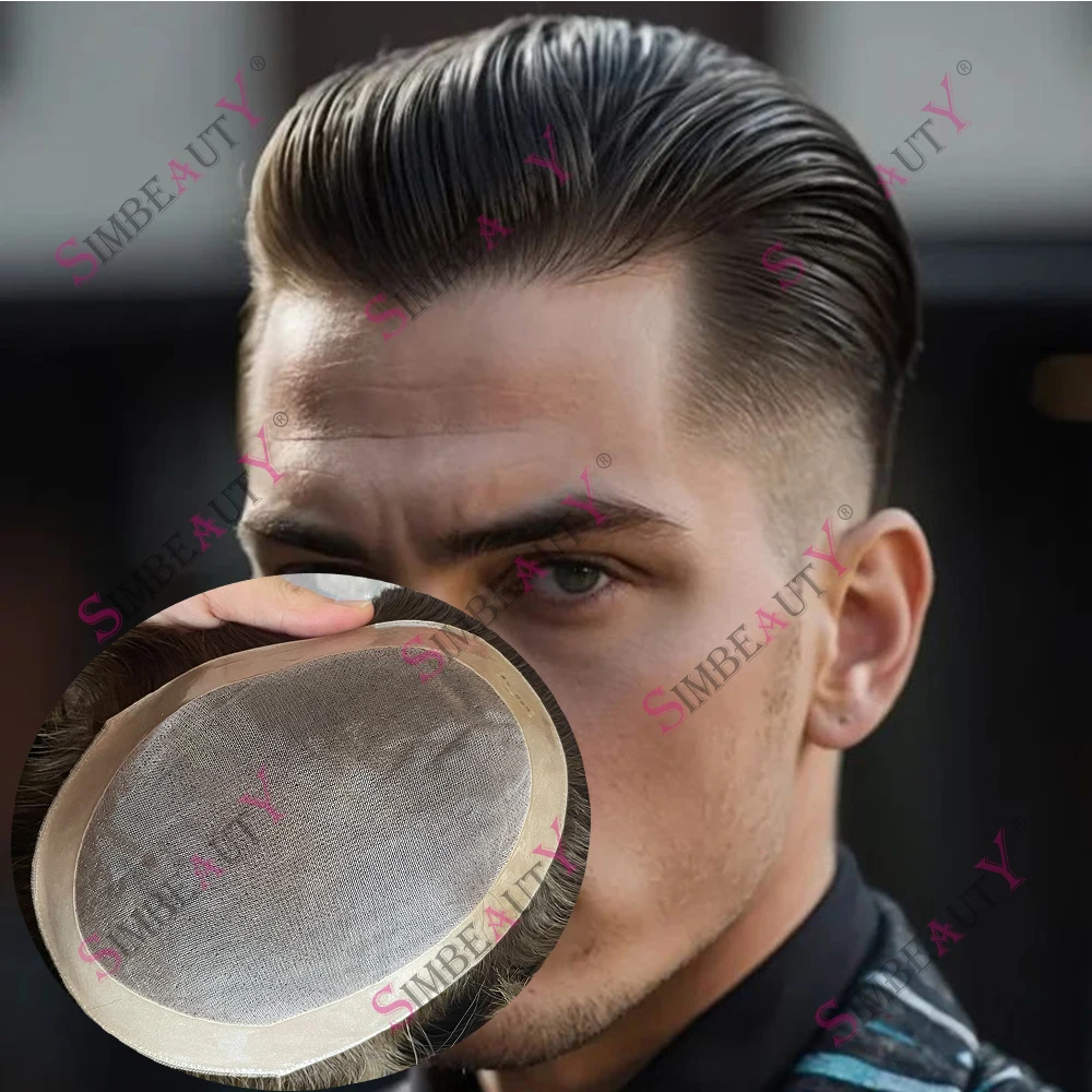 

Fine Mono Wig for Men Capillary Male Hair Prosthesis Durable 100% Human Hair Natural Hairline Toupee Man Hair Replacement System