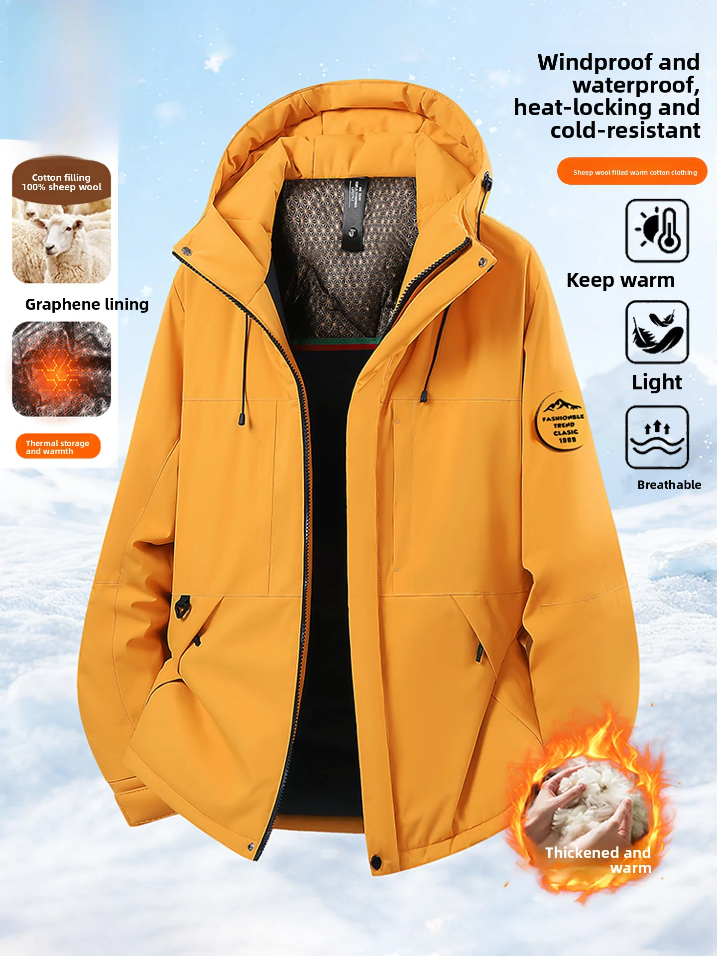 

Утепленная шерстяная хлопковая куртка для активного отдыха, ветрозащитная, водонепроницаемая, молодежная, модная, зимняя, повседневная, свободного кроя, мужская и женская.