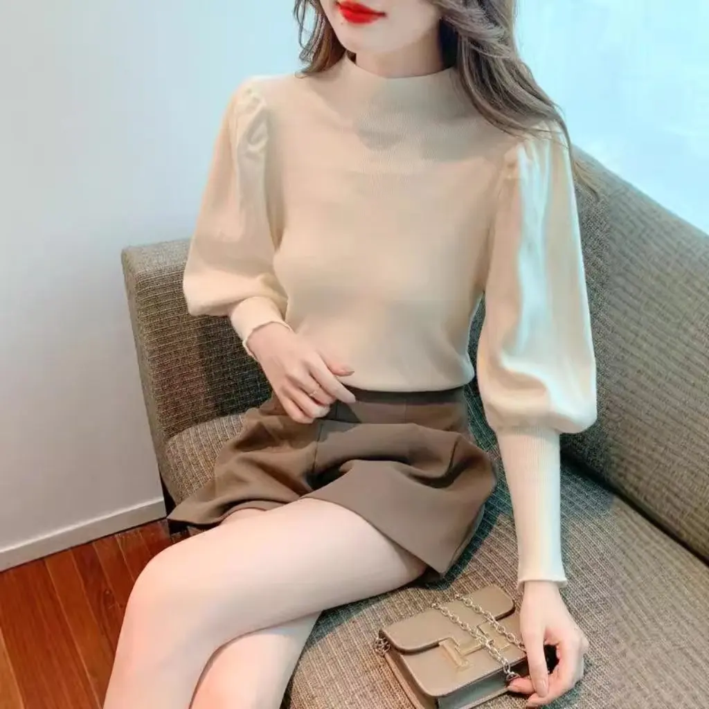 

Half Turtleneck Sweater Slim Fit Knitted Top for Women Autumn Winter Pullover Inner Wear European Style Wholesale