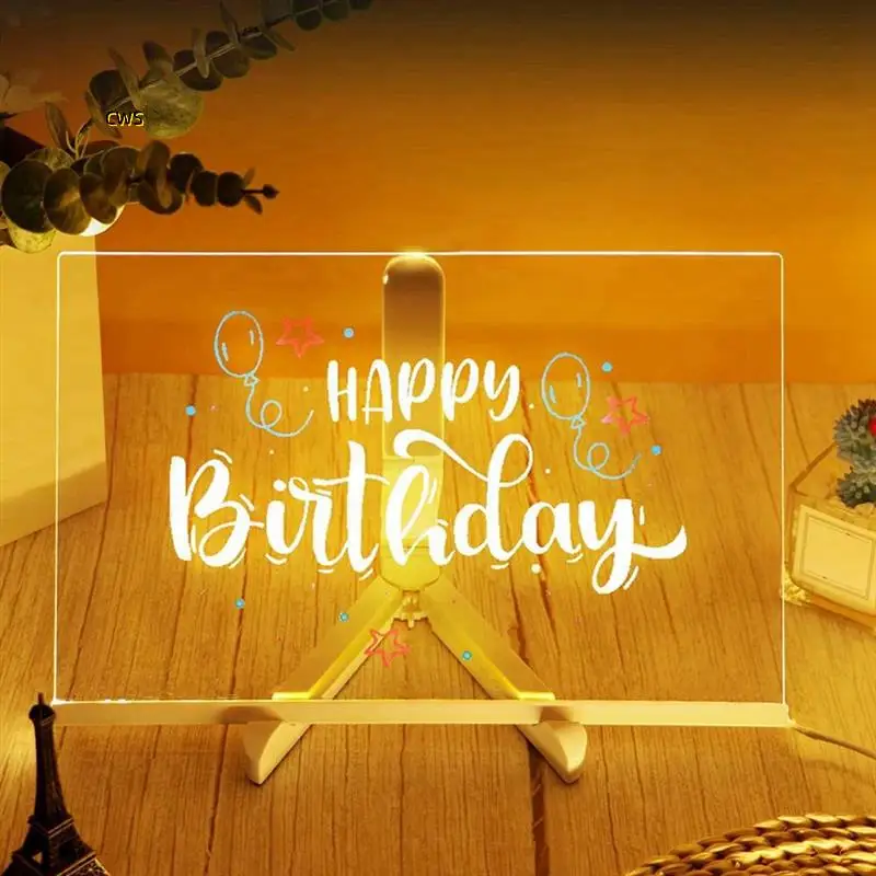 2025 لوحة ملاحظات ملونة LED من الأكريليك لوحة رسائل قابلة للتعديل، 7 أقلام ملونة، 20 × 20 سم.