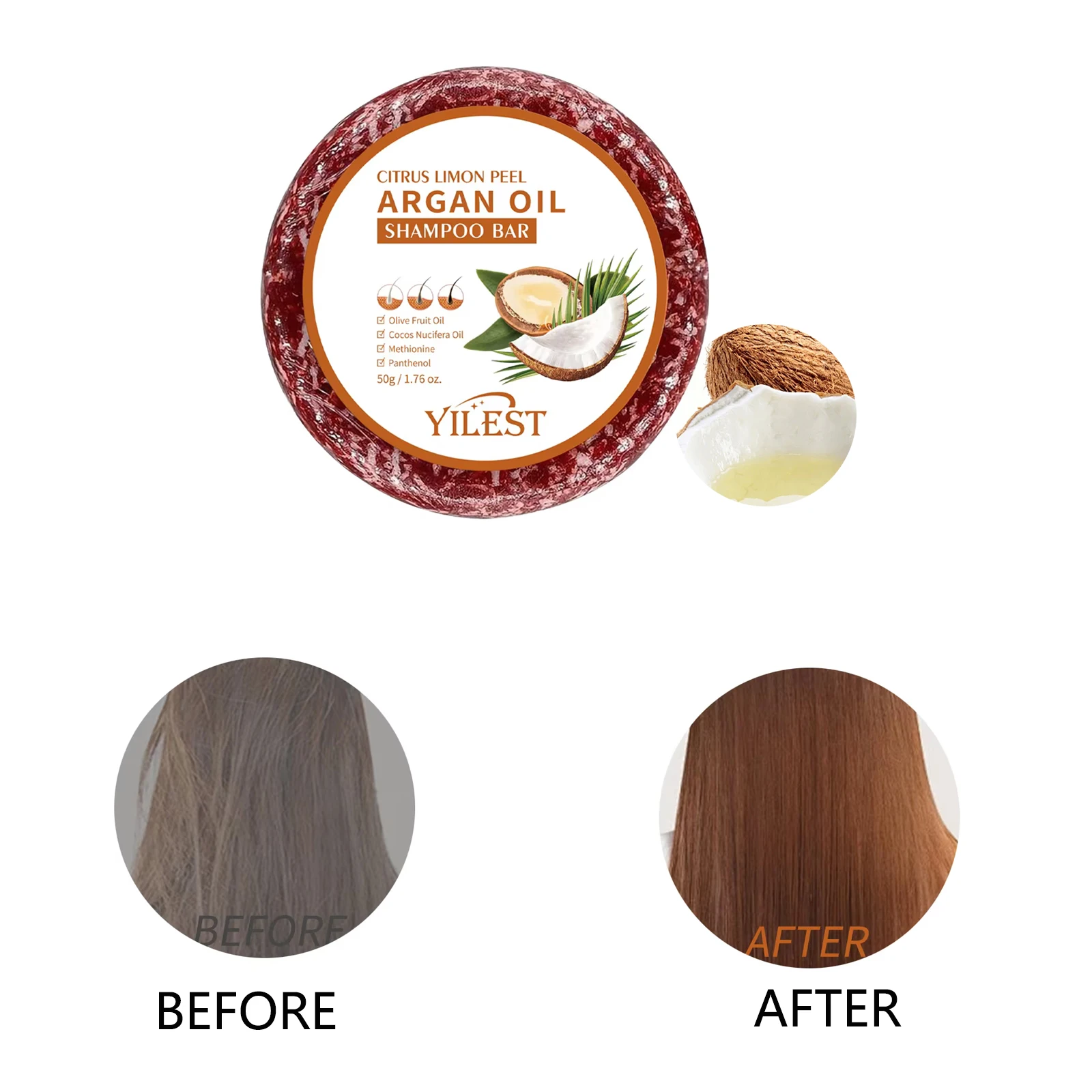 

50g Citrus Argan Oil Shampoo Bar Anti Hair Loss Dandruff & Gray Hair for Dry/Itchy/Oily Hair | Man/Women Solid Scalp Care Soap