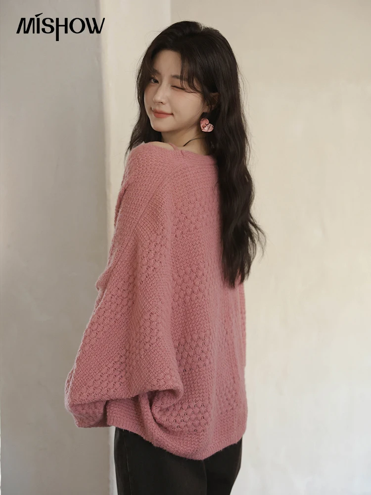 MISHOW femmes rose tricot deux pièces ensemble 2025 automne doux manches longues Cardigan avec gilet décontracté femmes vêtements ensemble MXE44T0737