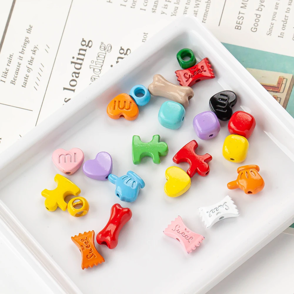 Macaron series love bones puzzle beads DIY handmade jewelry bracelets necklaces mobile phone chain accessories materials 10pcs