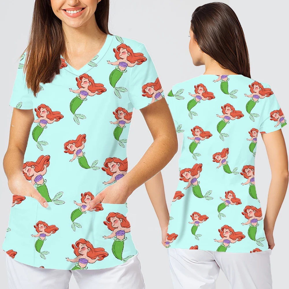 New Nursing Uniforms Tops Summer 2025 Trend Disney T-shirts for Women V-neck Clothes Women High Quality Short Sleeve Tops