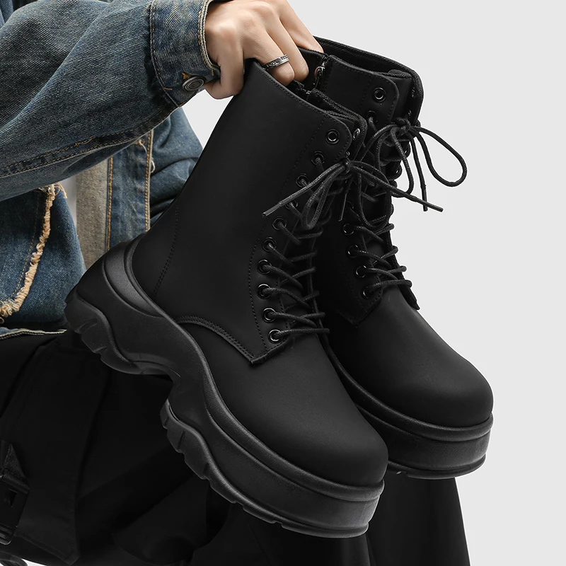 

Men Fashion Punk Gothic Platform Boots Designer Original Leather Shoes Cowboy High Boot Black Stylish Long Motorcycle Botas Mans