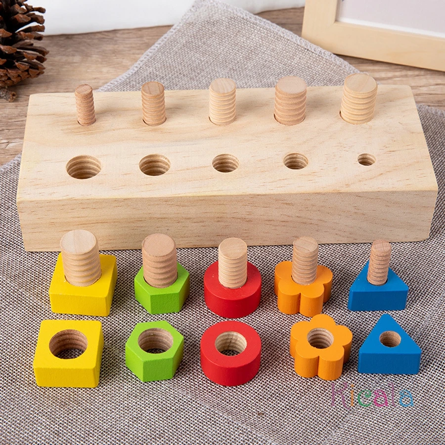 Bulloni per dadi per bambini Montessori Forma di colore Giocattolo in legno Abilità motoria fine Vite Bordo Dimensioni Corrispondenza Gioco cognitivo Giocattolo sensoriale educativo