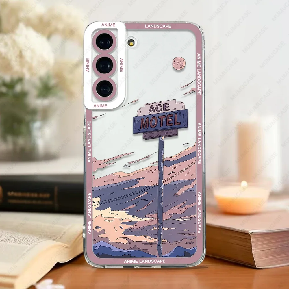 Case For Samsung Galaxy S24 S20 S21 FE S22 Plus S23 Ultra A22 A54 5G Soft Cover Anime Landscape Cloud Whale